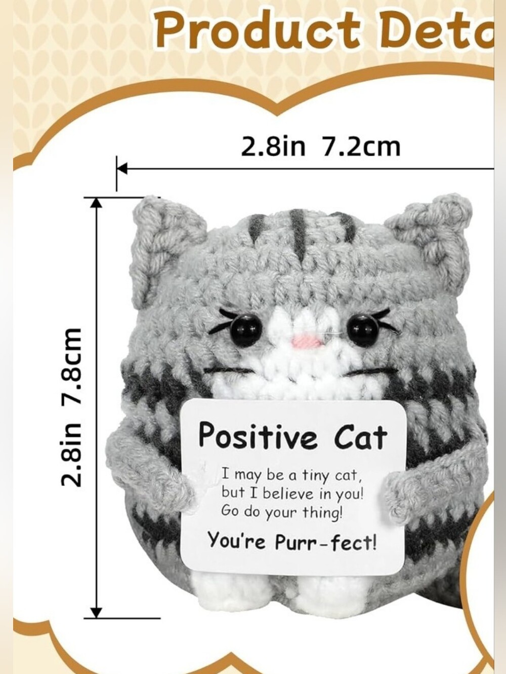 Positive Cat Crochet Plush Toy - NIB - Picture 2 of 4